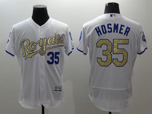 Royals #35 Eric Hosmer White 2015 World Series Champions Gold Program FlexBase Authentic Stitched MLB Jersey - Click Image to Close
